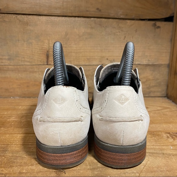 Sperry Victory Gill Beige Suede Leather Oxford Women’s Slip On Wingtips - Picture 4 of 8